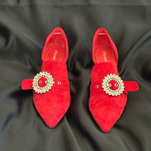 Jeffrey Campbell Scarlet Red Loafers with Crystal Accents - Picture 2 of 6